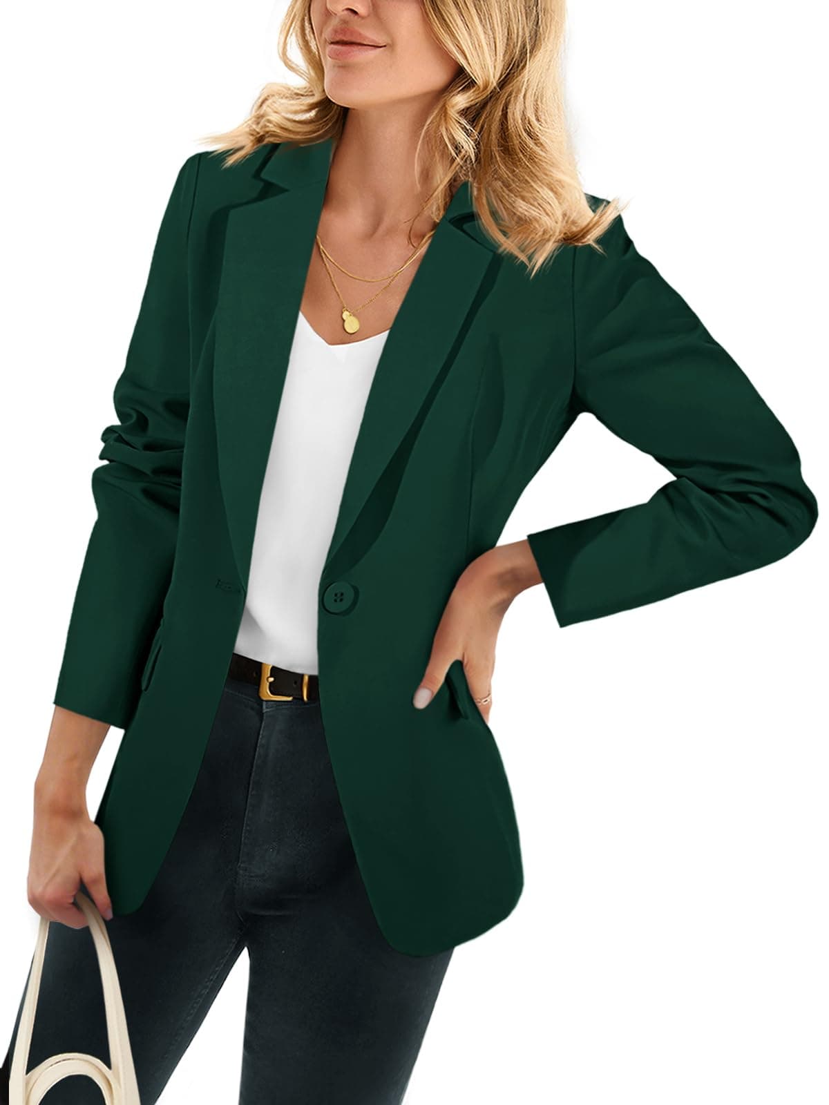 Cicy Bell Womens Casual Blazers Open Front Long Sleeve Work Office Suit Jackets Blazer Dark Green