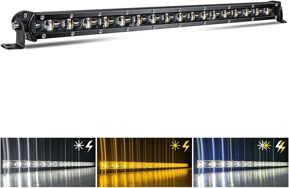 DVISUV 20inch Slim LED Light Bar - Dual Color Strobe Light with 6D Reflectors for Off-Road Vehicles