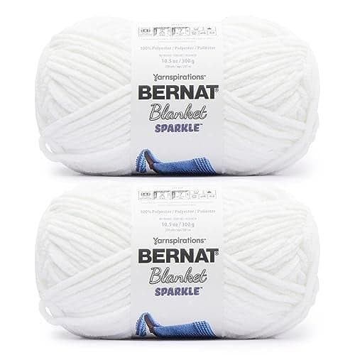 Bernat Blanket Sparkle White Yarn - 2 Pack of 10.5oz/300g - Polyester - #6 Super Bulky - 220 Yards - Knitting & Crochet