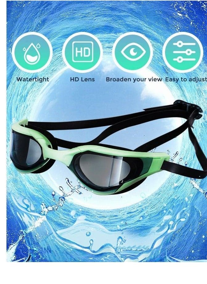 Adult Swim Goggles with Soft Silicone Seal Anti Fog Leak Resistant Clear Vision Swimming Glasses for Men and Women Black Green