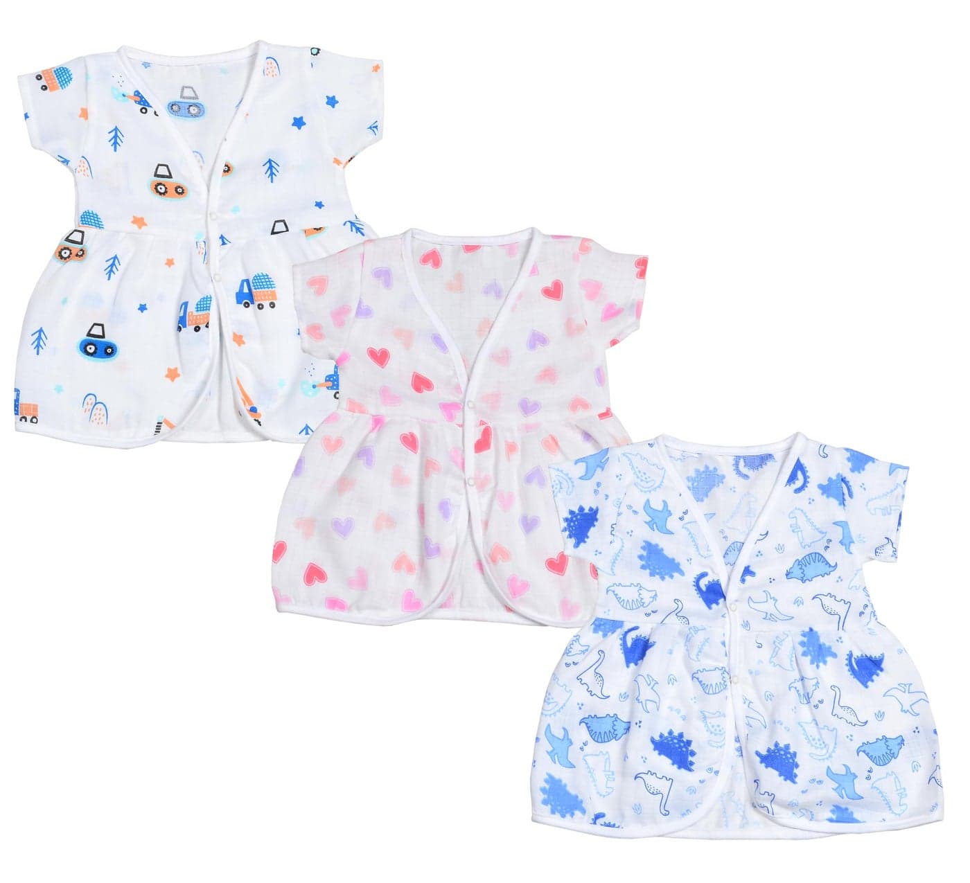 Sathiyas Baby Girls Muslin Cotton Printed Cotton Frocks - Pack of 3(Assorted) (6-9 Months) Multicolour