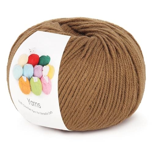 Katech Cotton Yarn for Crocheting-55% Cotton 45% Acrylic-#3 DK (Light)-Super Soft Milk Cotton Yarn-Great Crochet and Knitting Starter Kit for Colorful Craft(Brown)