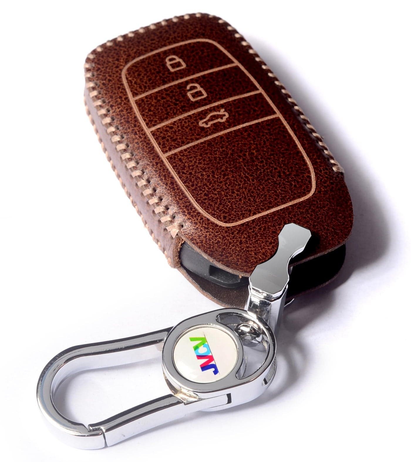 JVCV® Car Styling Soft Handmade Leather Key Cover Compatible with Toyota Fortuner, Hilux, Innova Crysta, Fortuner Legender, Innova HyCross, Land Cruiser 2B/3B Smart Key (Brown)