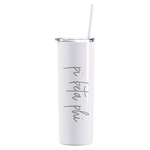 Go Greek Chic Pi Beta Phi Laser Engraved Tumbler with Straw - White