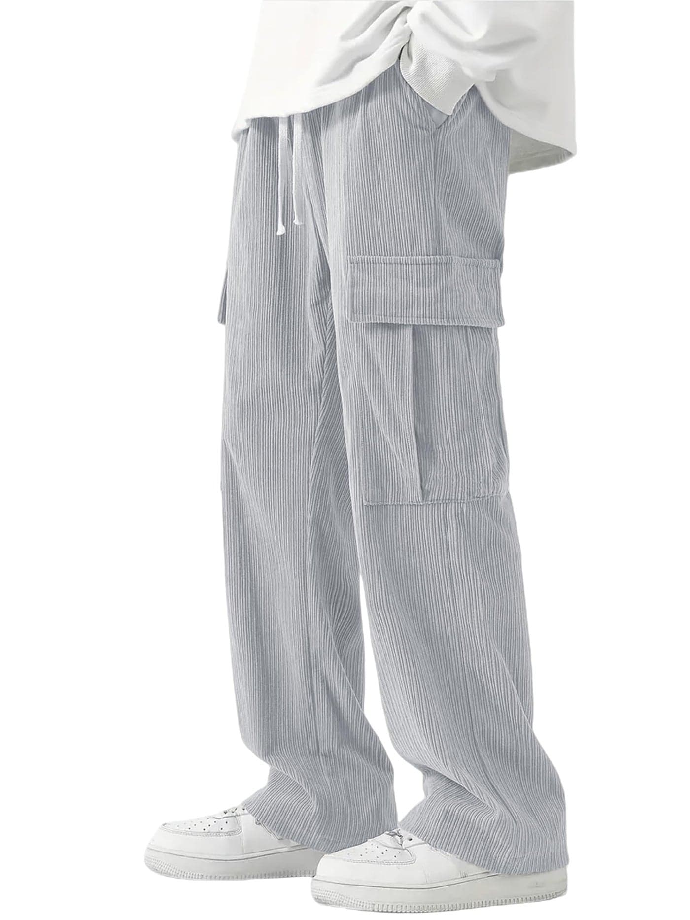 IndoPrimo Men's Cotton Blend Trousers Cargo Style with Drawstring Both Side Pockets Solid Pattern Regular Fit and Long Length Grey
