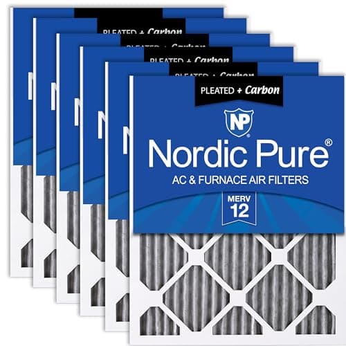 Nordic Pure 20x20x1 (19 1/2 x 19 1/2 x 3/4) Furnace Air Filters MERV 12 Pleated Plus Carbon 6 Pack