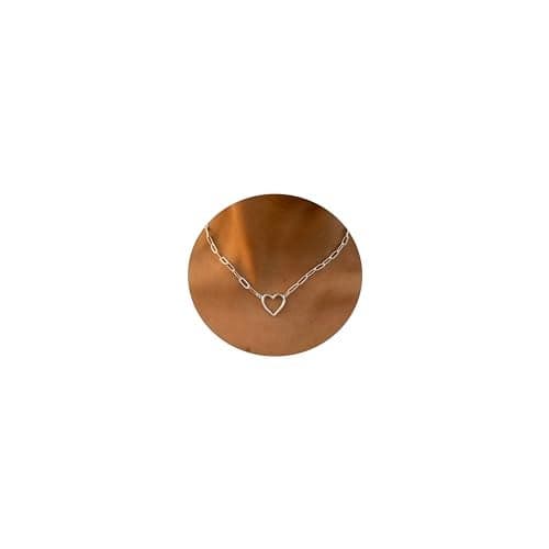 ASCOMY Dainty Silver Necklace for Women 14K Silver Plated Necklaces for Her Delicate Love Heart Necklace Paperclip Heart Pendant Cute Necklaces Festival Jewelry Gift for Women