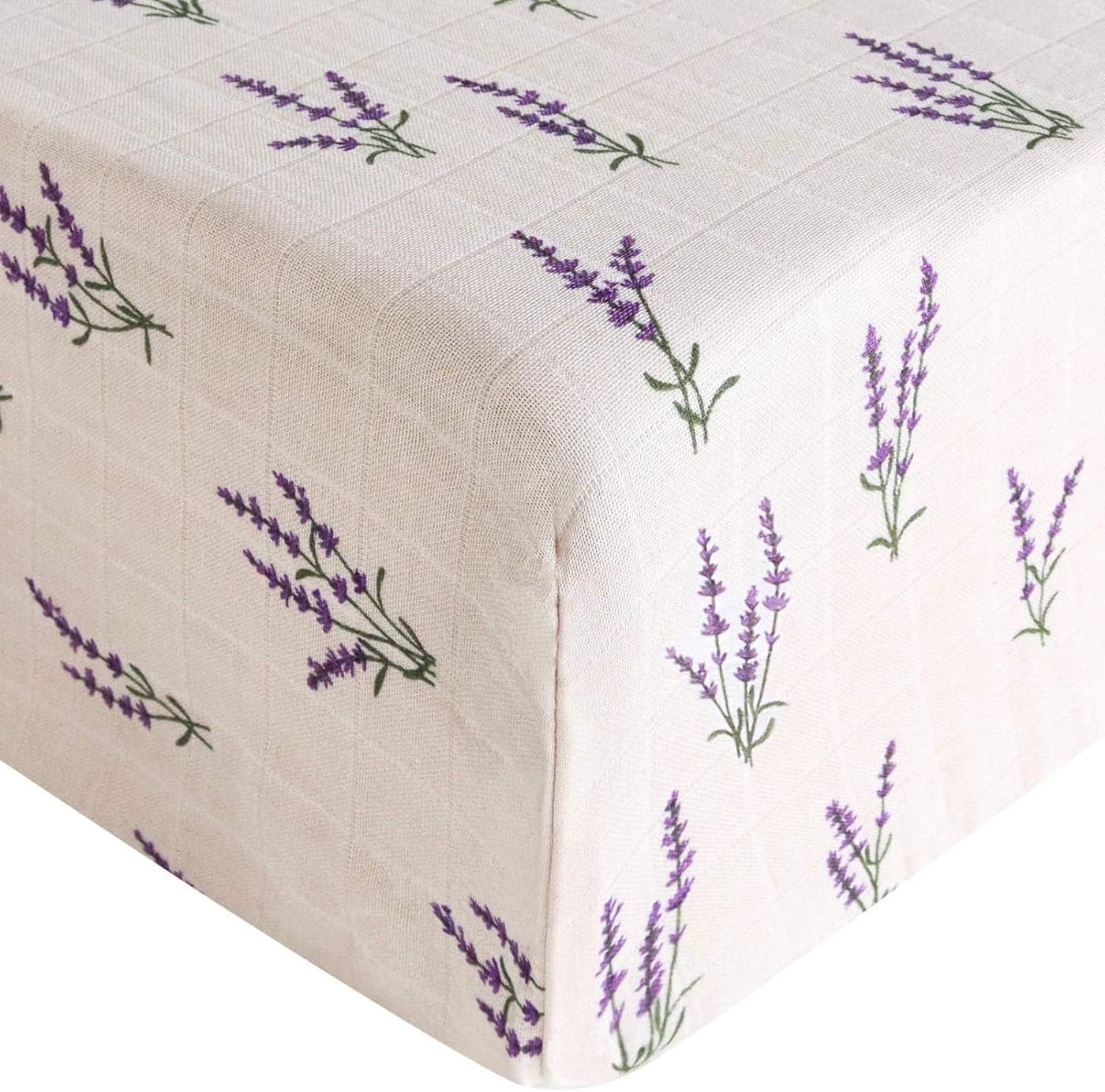 LifeTree Crib Sheets for Baby Muslin Fitted Crib Sheets Boys Girls Toddler Bed Sheet Fits Standard Crib Organic Cotton Breathable and Lightweight Lavender Pattern 28in x 52in