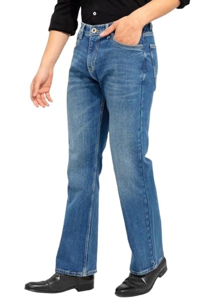 Waltz Men's High Waist Stretchable Boot Cut Wide Leg Flared Casual Light Blue Denim Cotton Bell Bottom Jeans Pants for Men, 30