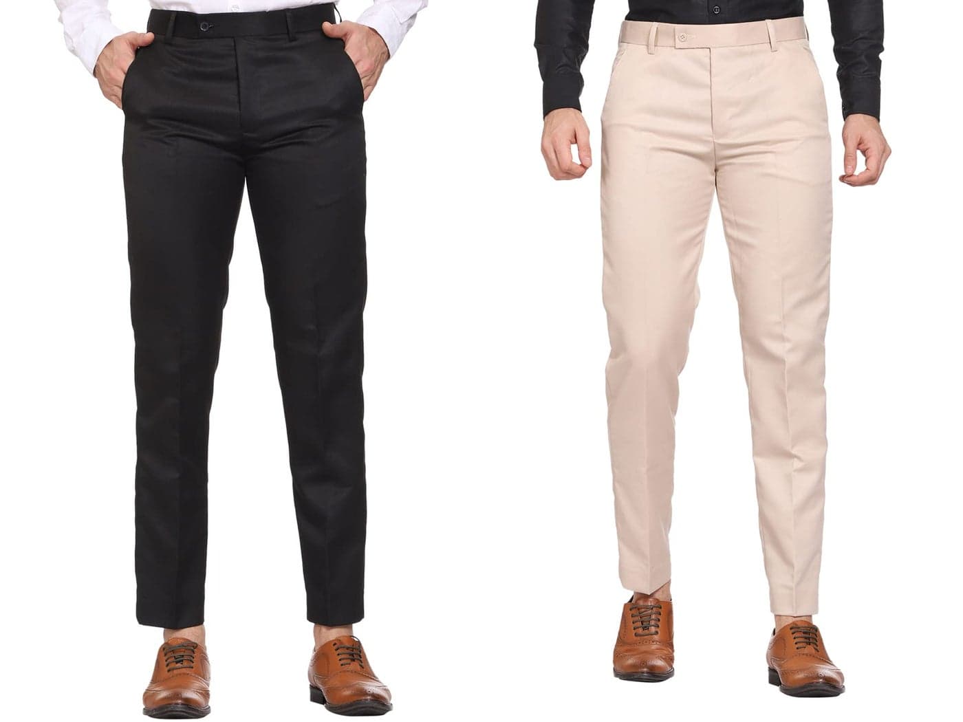 MALENO Slim Fit Men Cotton Blend Formal Trouser Pack of 2 (ML111_Combo_Black_Cream_32)