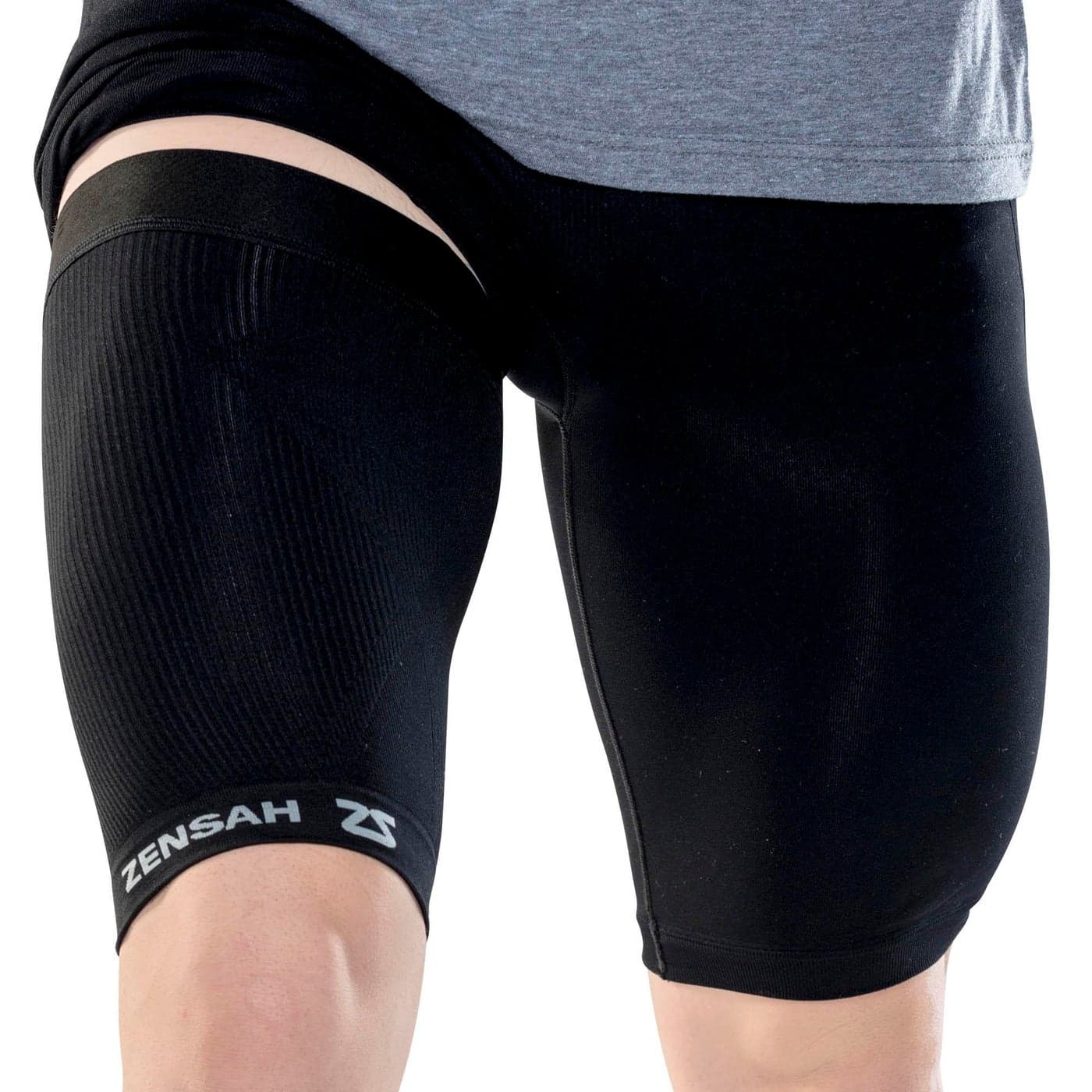 Zensah Thigh Compression Sleeve Support for Pulled Hamstring Quad Strain Groin Compression Wrap for Men and Women Large Midnight Black