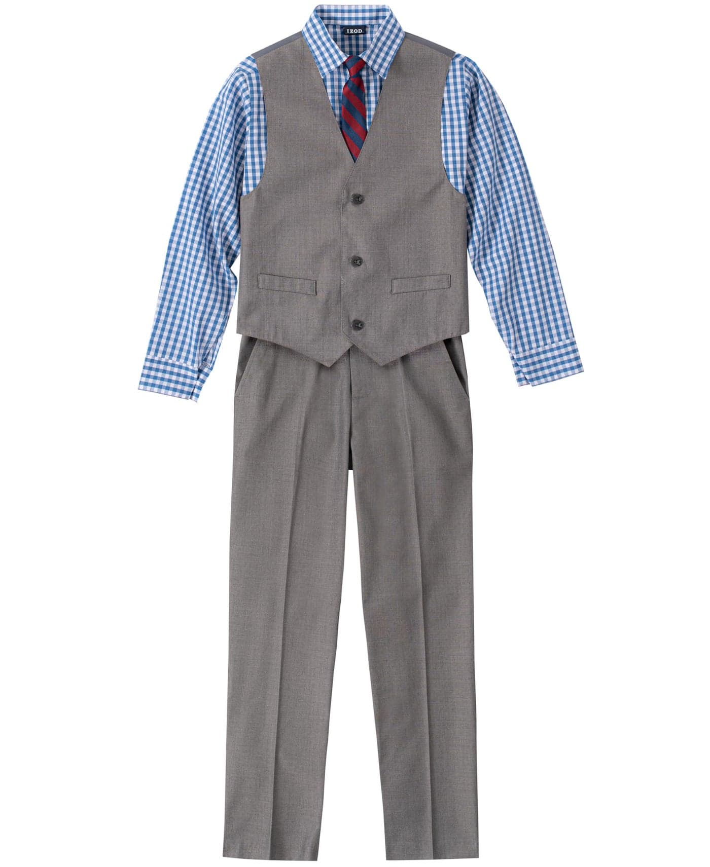 Izod Little Boys 4-Piece Formal Suit Vest Set, Medium Blue/Grey, 7