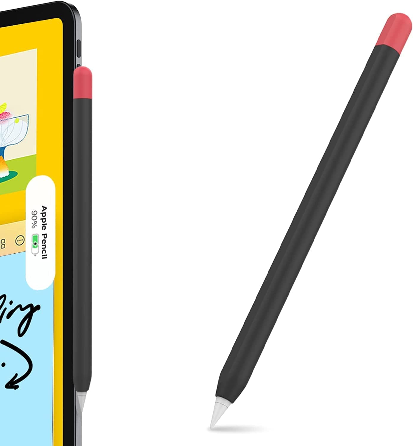 Meyaar Pencil Case Compatible with Apple Pencil 2nd Generation Case, Sleeve Silicone Cover Accessories for Apple Pencil 2nd Generation (Black, Red)