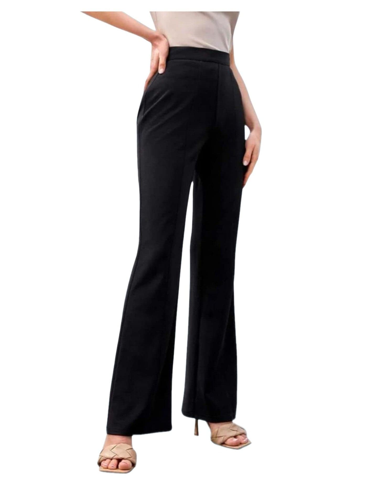 Dream Beauty Fashion Women's Stylish High Waist Bell Bottom Trouser, Bootcut Elastic Flared Pants, Stretchy Parallel Leg Pant for Casual Office Work wear (Dhoni 1- Black-XXL)