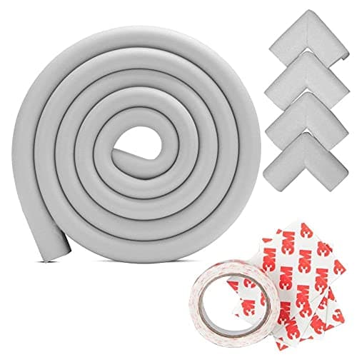 Leeonz Baby Proofing Edge Corner Protector, Soft Rubber Foam Table Bumper Guard, 3M Taped Corners, 6 ft Edge + 4 Corners, Grey/Gray, Heavy-Duty