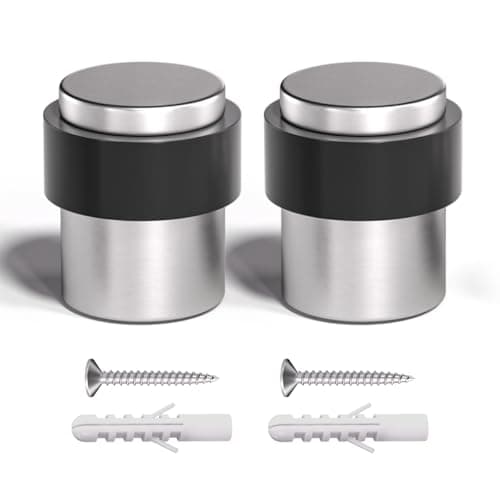 SANATO Nickel Cylindrical Floor Mounted Stainless Steel 304 Door Stop Door Stopper with Black Rubber, 2 Pack