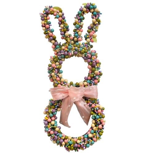 18 Inch Easter Bunny Berries Wreath for Front Door Spring Easter Twig Bunny Ribbon Bow Wreath for Indoor Outdoor Easter Wreath Decorations for Easter