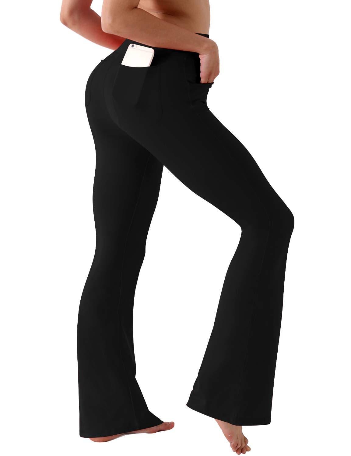 BUBBLELIME 29"/31"/33"/35" 4 Styles Women's High Waist Bootcut Yoga Pants - Out Pockets_Black XL-31 Inseam