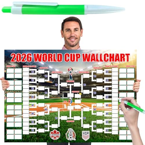 World Cup Schedule Poster&Final Round 48-Team Collection Showcase 2026,2-in-1 Double-Sided Functional Poster Football Merchandise Decorations,Soccer Match Decor Wall Chart,Soccer Fans Gifts 21x15In