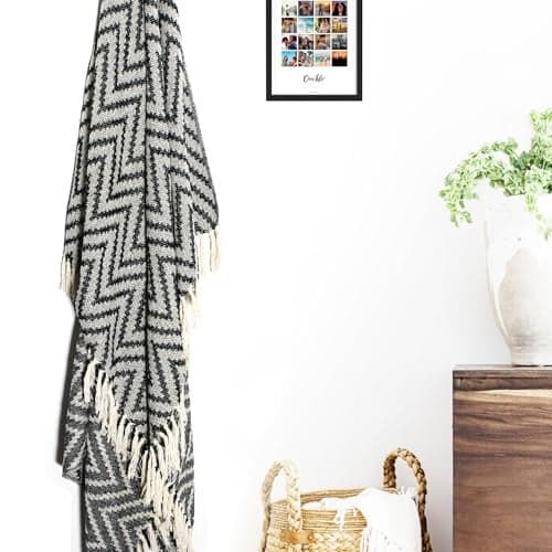 AJAYAN Cotton Zig Zag Soft Throw 50 * 60 INCHES with Fringes for Decorative Living Room Sofa Chair and Bed - (50 * 60 INCHES, Black)