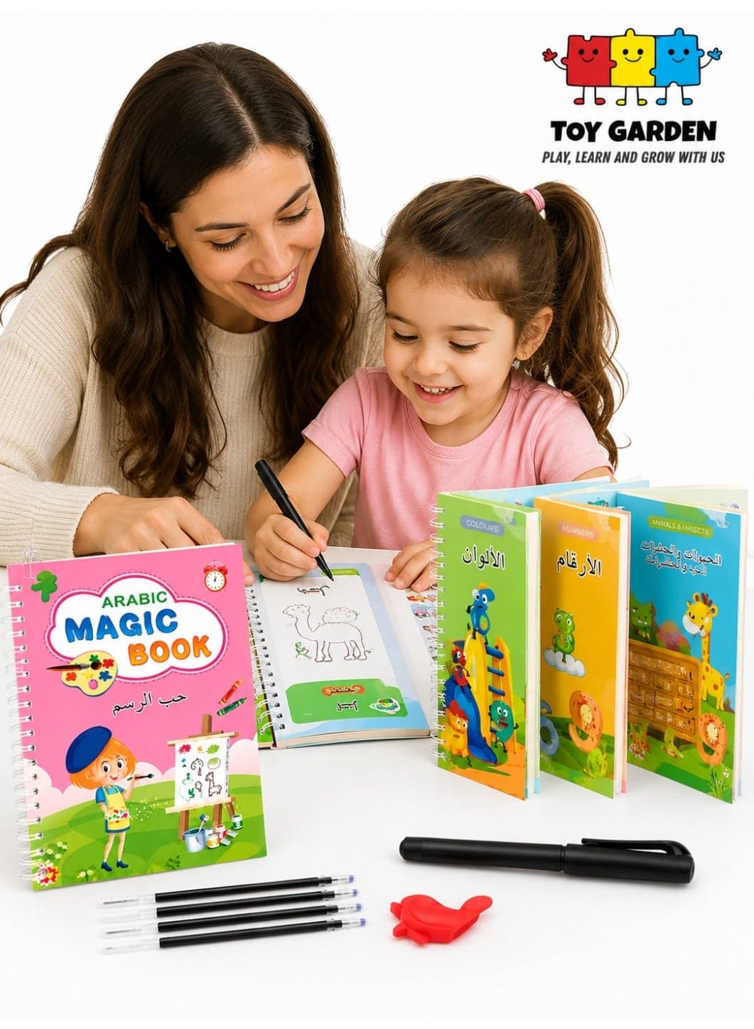 4 PCS Arabic Magic Practice Copybook Reusable Handwriting Tracing Book Alphabet Drawing and Writing for Kids Includes Pen Refills and Grip High Quality Educational Learning Tool Gift for Children