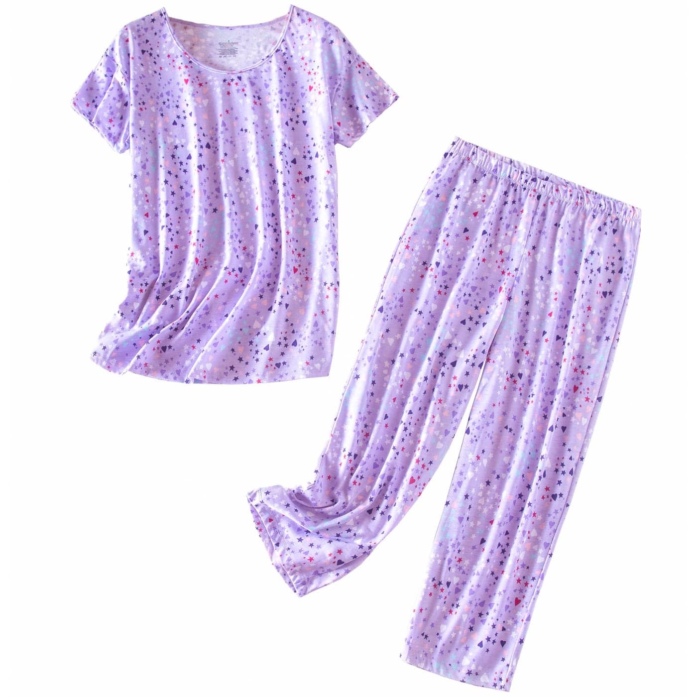 PNAEONG Womens Pajama Set Sleepwear Tops with Capri Pants Casual and Fun Prints Pajama Sets SY215Purple2XL