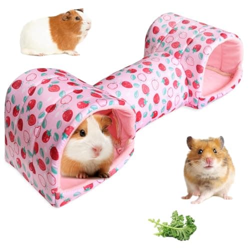 Qpets® Hamster House Tunnel Hide Cave Play House, Soft Cotton Warm Pet House, Strawberry Print, Cozy & Stylish Small Animal Hideout for Hamsters, Gerbils, and Other Small Pets