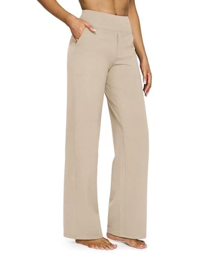 G4Free Flare Leggings Wide Leg Pants Woman Yoga Pants with Pockets Dress Work Trousers Loose Casual Summer PantsLight KhakiXLTall