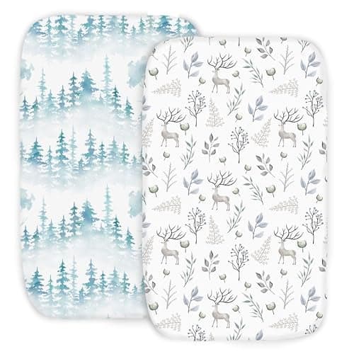 100 Organic Cotton 2 Pk of Bedside Sleeper Bassinet Fitted Mattress Sheets Perfectly Compatible with Mika Micky Baby Delight Ronbei Chicco Cloud Baby AMKE Angelbliss Arms Reach Forest