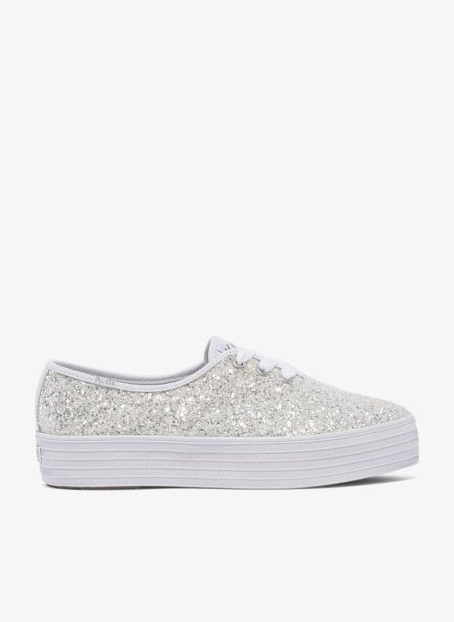 Keds Women's Point Lace Up Platform Glitter Casual Sneaker White