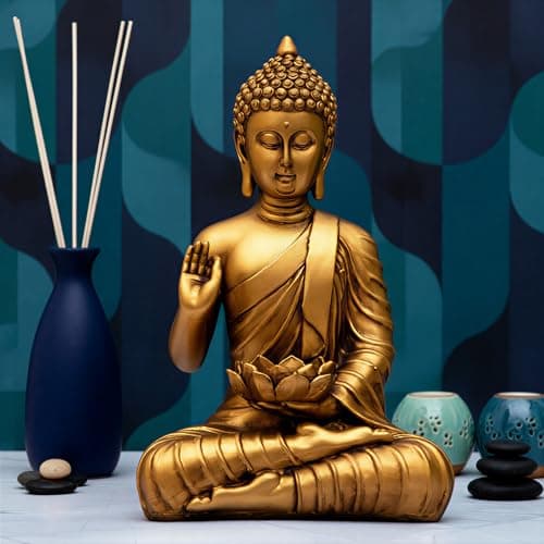 Heeran Art New Meditating Sitting Buddha Statue showpiece Idol Home Decor Items for Living Room and Gifts (Golden 4, Medium)