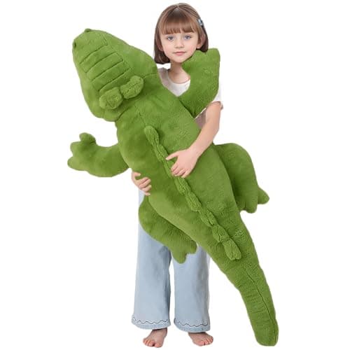 FFxiong 48 inch Green Large Alligator Stuffed Animal Long Body Pillow 4 ft Cute Giant Crocodile Plush Toy Gift for Kids Girl Boy Birthday Valentines