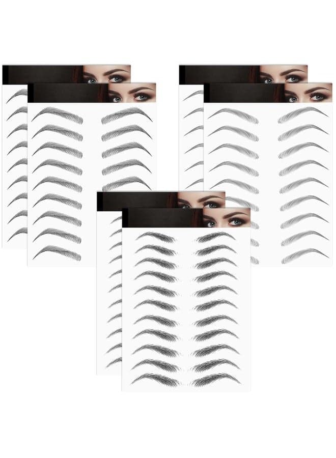 6 Sheets 4D Hair-Like Waterproof Eyebrow Stickers Eyebrow Transfers Stickers Grooming Shaping Eyebrow Sticker in Arch Style for Women and Girls, 66 Pairs Black (Thick Arch Eyebrow)