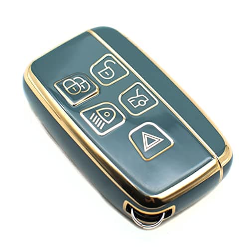 FEYOUN Key Fob Cover Compatible with Jaguar FPace FType XE XF XJ Land Rover Discovery Range Rover Smart 5 Buttons TPU Remote Keyless Key Fob Case Protection Shell Accessories Blue Gray