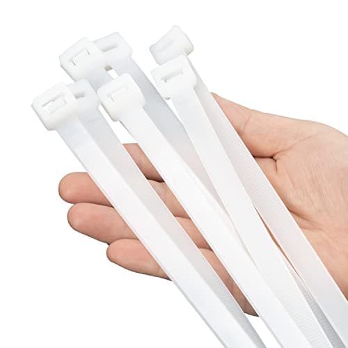 XINGO 12 inch White Zip Ties Heavy Duty 100 PCS, 200 LBS Ultra Strong Plastic Wire Ties, Large Cable Ties Extra Long Tie Wraps, Indoor and Outdoor UV Resistant