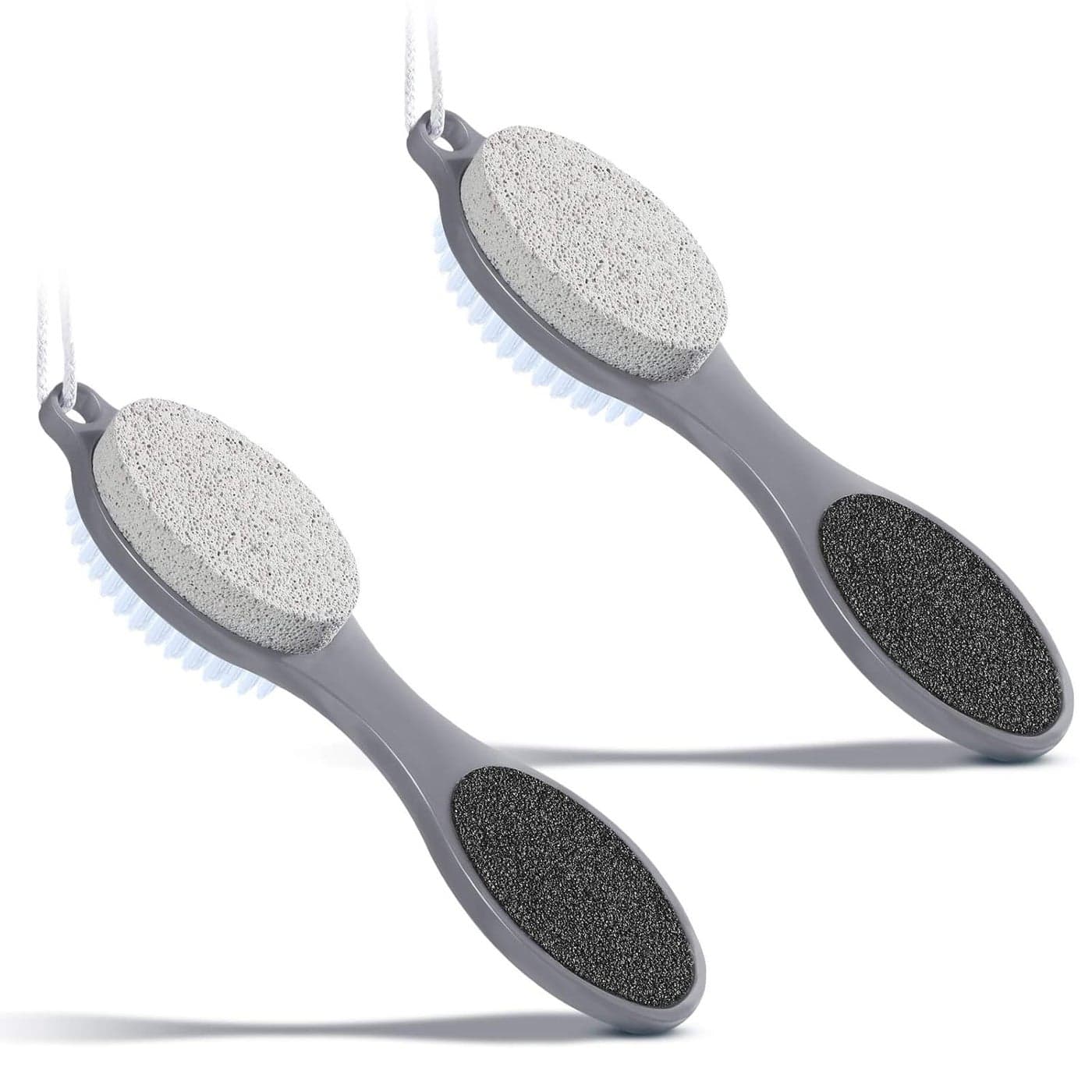 2 Pieces 4 in 1 Pedicure Tool Foot Scrubber Brush Foot File Callus Remover with Foot Rasp Pumice Stone Nail Cleaning Brush and Sand Paper for Dry and Wet Foot Care Dead Skin Remover Gray