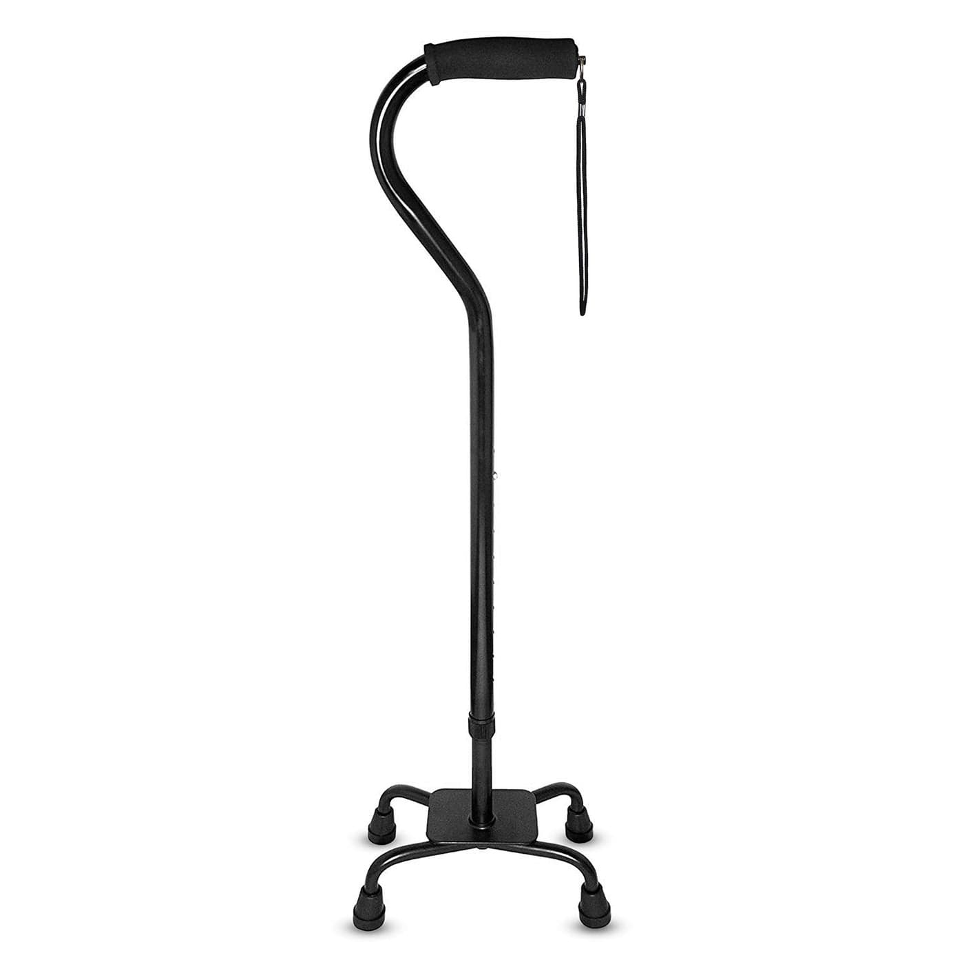 RMS Quad Cane Adjustable Walking Cane with 4Pronged Base for Extra Stability Foam Padded Offset Handle for Soft Grip Works for Right or Left Handed Men or Women Black
