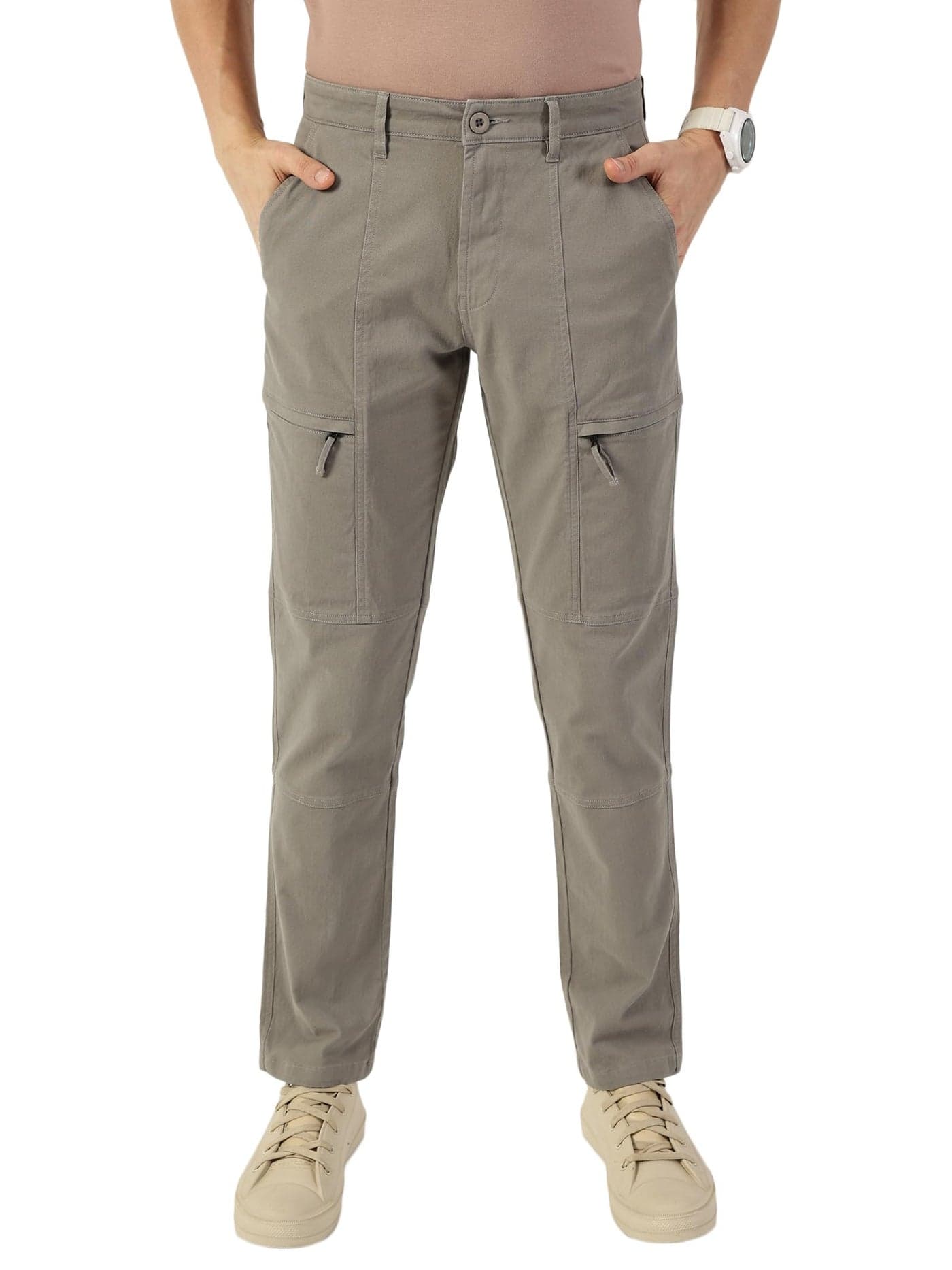 Thomas Scott Men Solid Regular Fit Trouser (TSB080_Grey, 36)