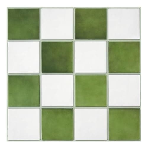 Commomy 10 Pcs Matte 3D Peel and Stick Tile 11.8"x11.8" Ultralight PVC Square Peel and Stick Backsplash for Kitchen Stick on Tiles for Bathroom,Living Room,Fireplace Wall Decor,Green and White