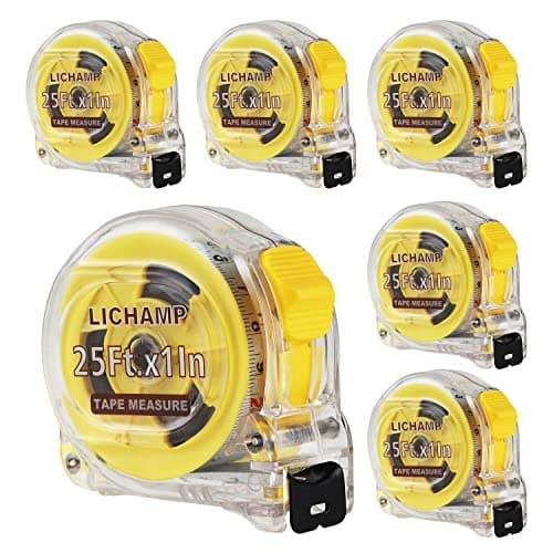 Lichamp 25FT75M SAE and Metric Tape Measure 6 Pack Retractable and Easy Read Measuring Tape Bulk Set Min 18 inch Fraction and 1mm Scale Crystal Case E6TP