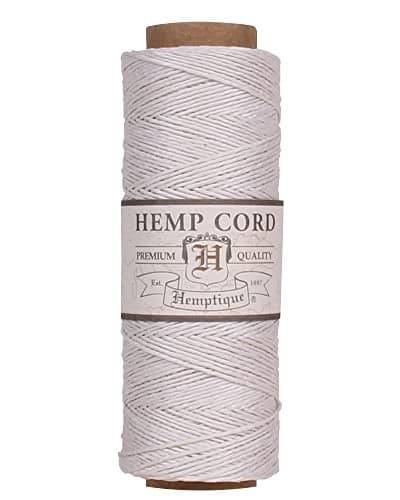 Hemptique 100% Natural Hemp Cord Single Spool - 205ft ~ 62.5m Hemp String Spool - Crafters Number 1 Choice - .5mm Cord Thread for Jewelry Making, Macramé, Scrapbooking, & More - White