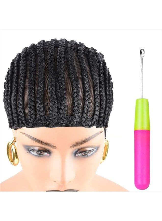 1PCS Breathable Braided Crochet Cornrows Wig Caps for Making Synethic Wigs Durable Stable Black Easier Sew in Braiding Wigs Cap Medium Size