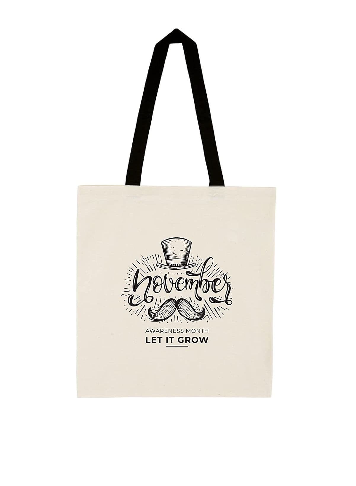 Movember Cotton Jute Bag with black handle bag for Movember, Mobro, No Shave, Mens Health Awareness for fundraising awareness campaigns (Design 1)