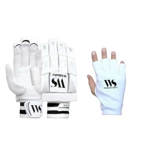 WHITEDOT Sports Plastic Whitedot Dot 2.1 Cricket Batting Gloves with Half Finger Inner Gloves Suitable for Mens/Adult/Large, Left Hand