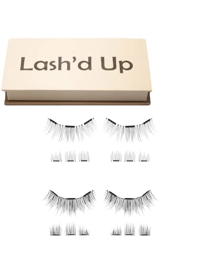 (2 Pairs) Dual Magnetic Eyelashes Natural Look Full Lashes with Anchors, No Magnetic Liner Needed (The Natural Duo, 3 Magnets, Complete Kit)
