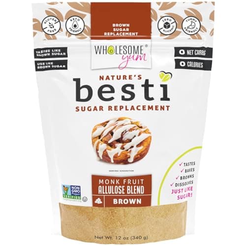 Wholesome Yum Besti Natural Brown Sugar Substitute - Keto Brown Monk Fruit Sweetener Blend With Allulose (No Erythritol) - Non GMO, Zero Carb, Zero Calorie, Sugar Free, No Aftertaste (12 oz)