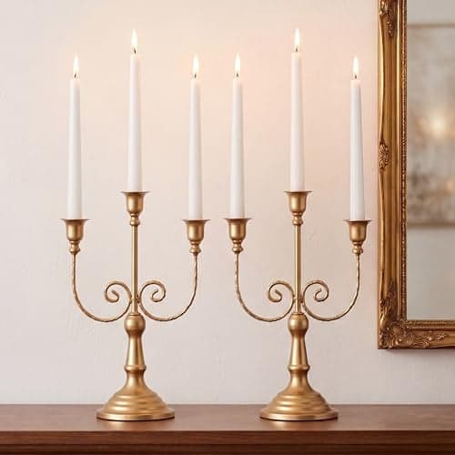 NUPTIO Candlestick Holders Candelabras Gold Candle Stick Stands 2 Pcs Metal Candelabra Centerpieces Candlestick Holders for Tapered Candles Wedding Birthday Party Dining Table Christmas Decoration 11