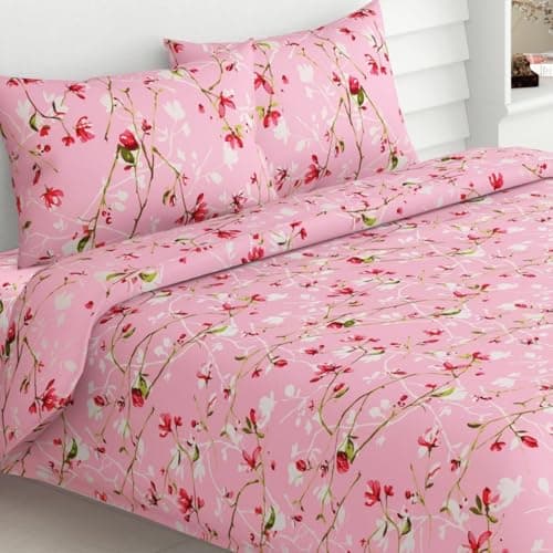haus & kinder Bedsheet,100% Cotton Double Bed Bed Sheet, 186 TC Pure Cotton Bedsheet for Queen Size Bed, Cotton Double Bedsheets with 2 Pillow Covers,Summer Vintage Romance