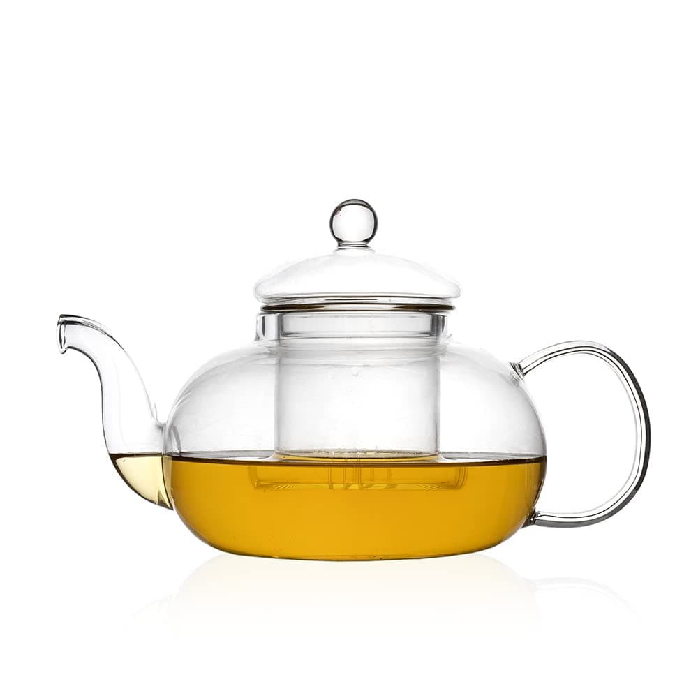 EZ Life Borosilicate Glass Tea Pot with Infuser Cup with Strainer Lid Tea Kettle Glass Teapot Kettle Coffee Pot Tea Kettle Cold Water Kettle Induction Friendly Transparent 1000 ml 1 Piece