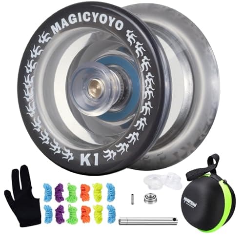 MAGICYOYO Responsive Yoyo K1 Tug Return Yoyo Hubstacks Yoyo for Kids Beginners Dual Purpose Yoyo with Unresponsive Bearing Sturdy Storage Bag 12 Yoyo Strings YoYo Glove 2 Yoyo HubstacksBlack